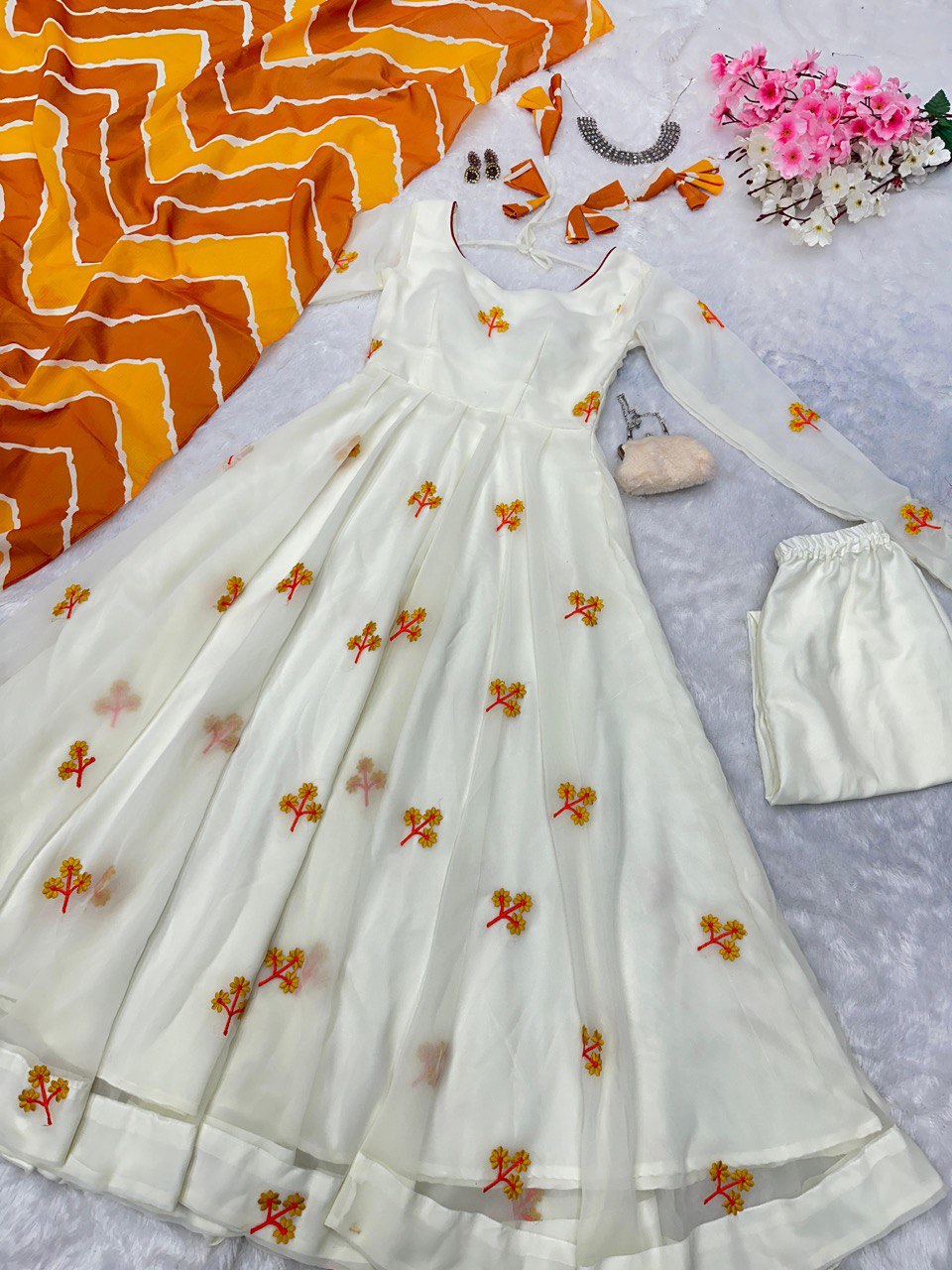 Yellow & White Celebrate Elegance with Our Exclusive Two-Color Anarkali Design