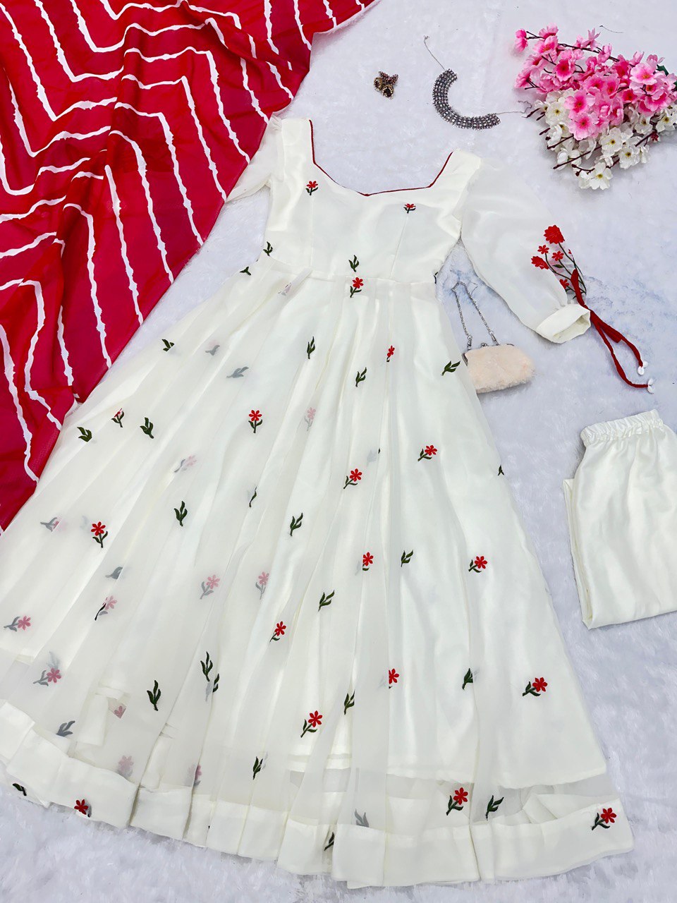 Red & White Celebrate Elegance with Our Exclusive Two-Color Anarkali Design