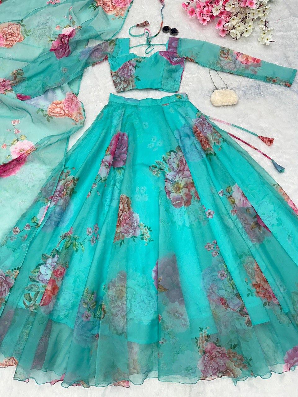 Sky Blue Experience Modern Elegance with Our Exclusive Floral Lehenga Design