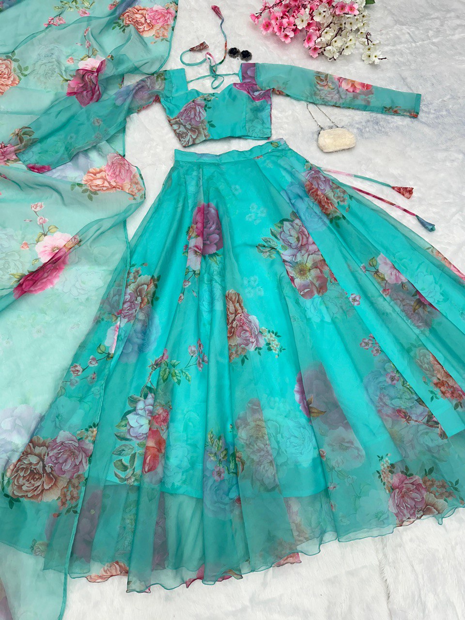 Sky Blue Experience Modern Elegance with Our Exclusive Floral Lehenga Design