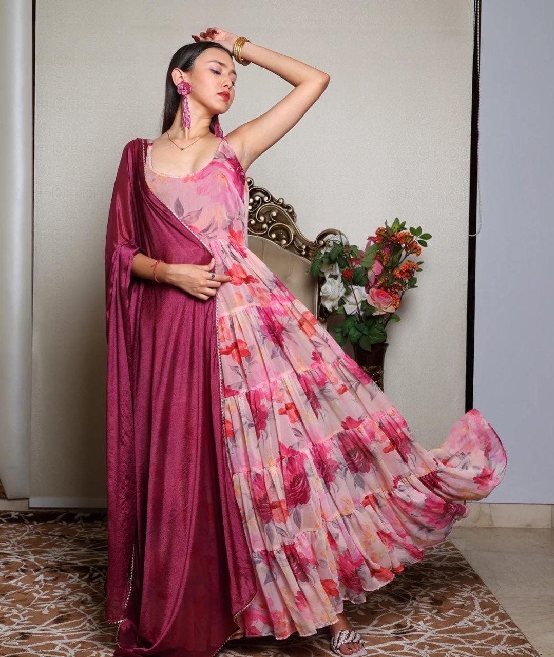 Pink Embrace Elegance with Our Exclusive Georgette Anarkali Design