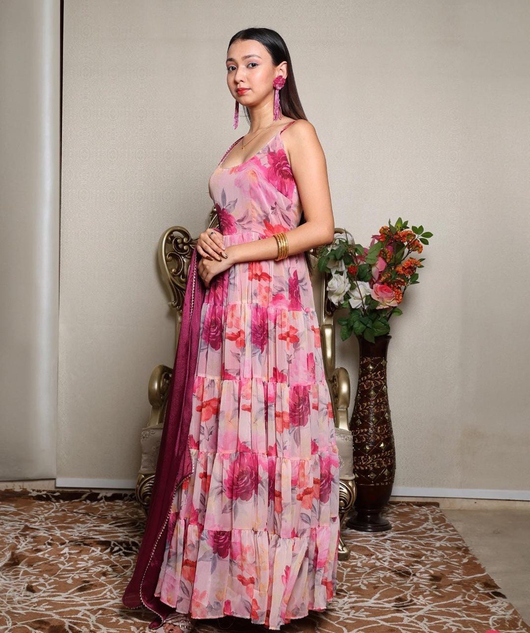 Pink Embrace Elegance with Our Exclusive Georgette Anarkali Design
