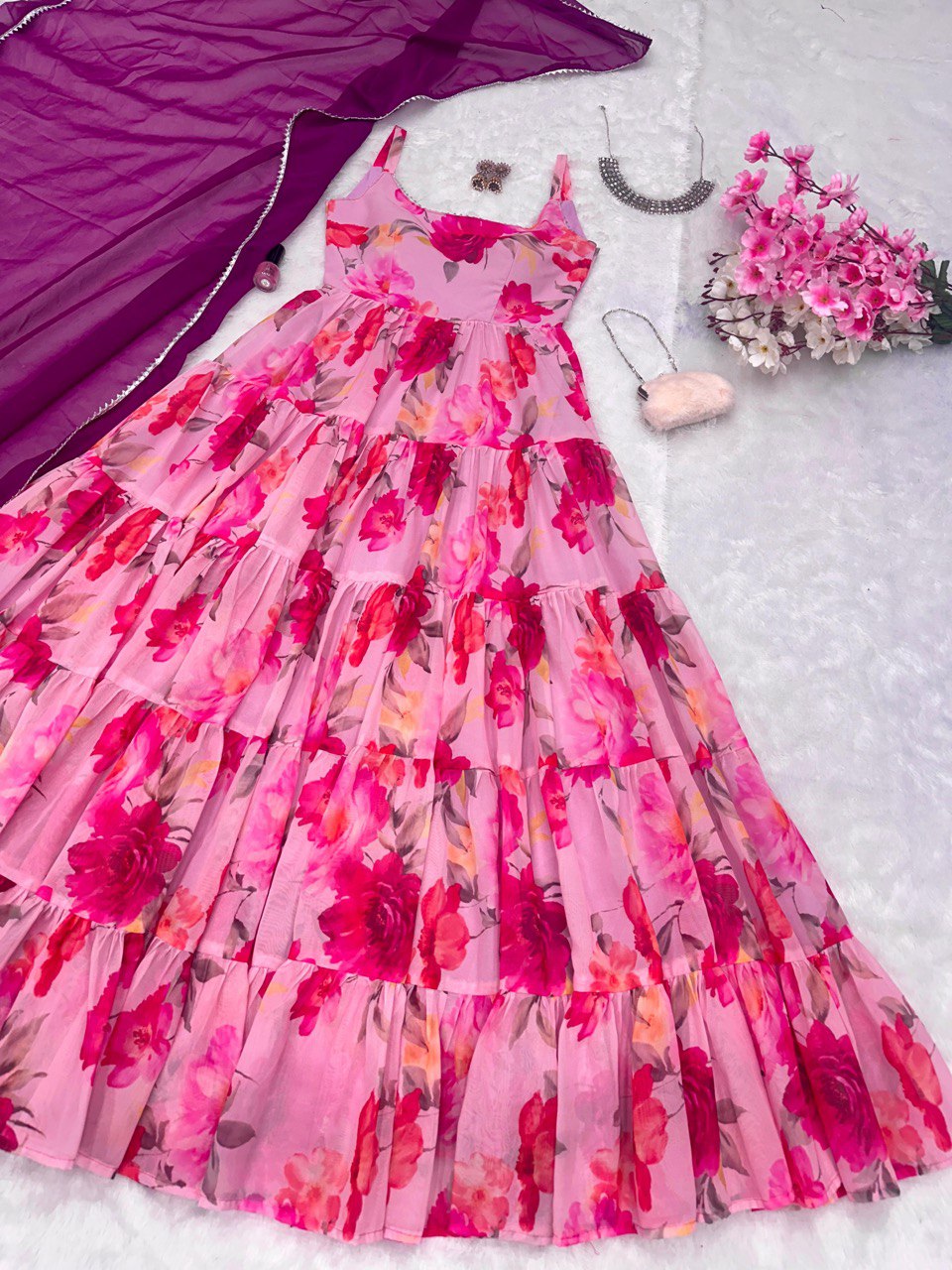 Pink Embrace Elegance with Our Exclusive Georgette Anarkali Design