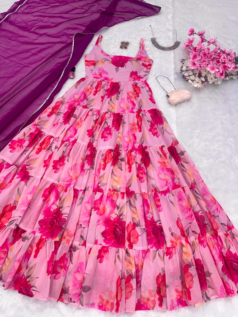 Pink Embrace Elegance with Our Exclusive Georgette Anarkali Design