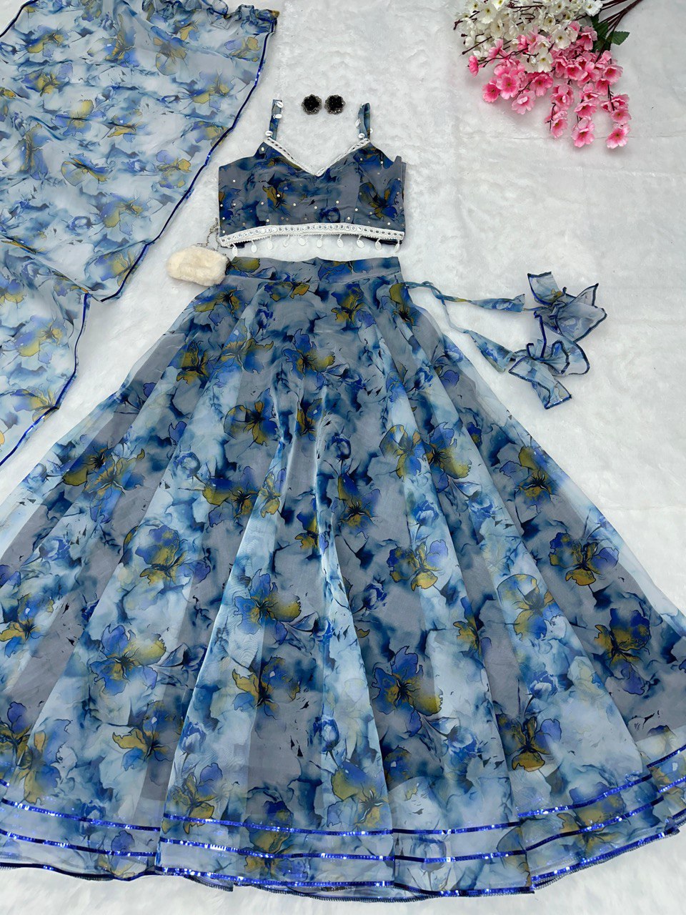 Blue Experience Timeless Elegance with Our Exclusive Organza Lehenga Set