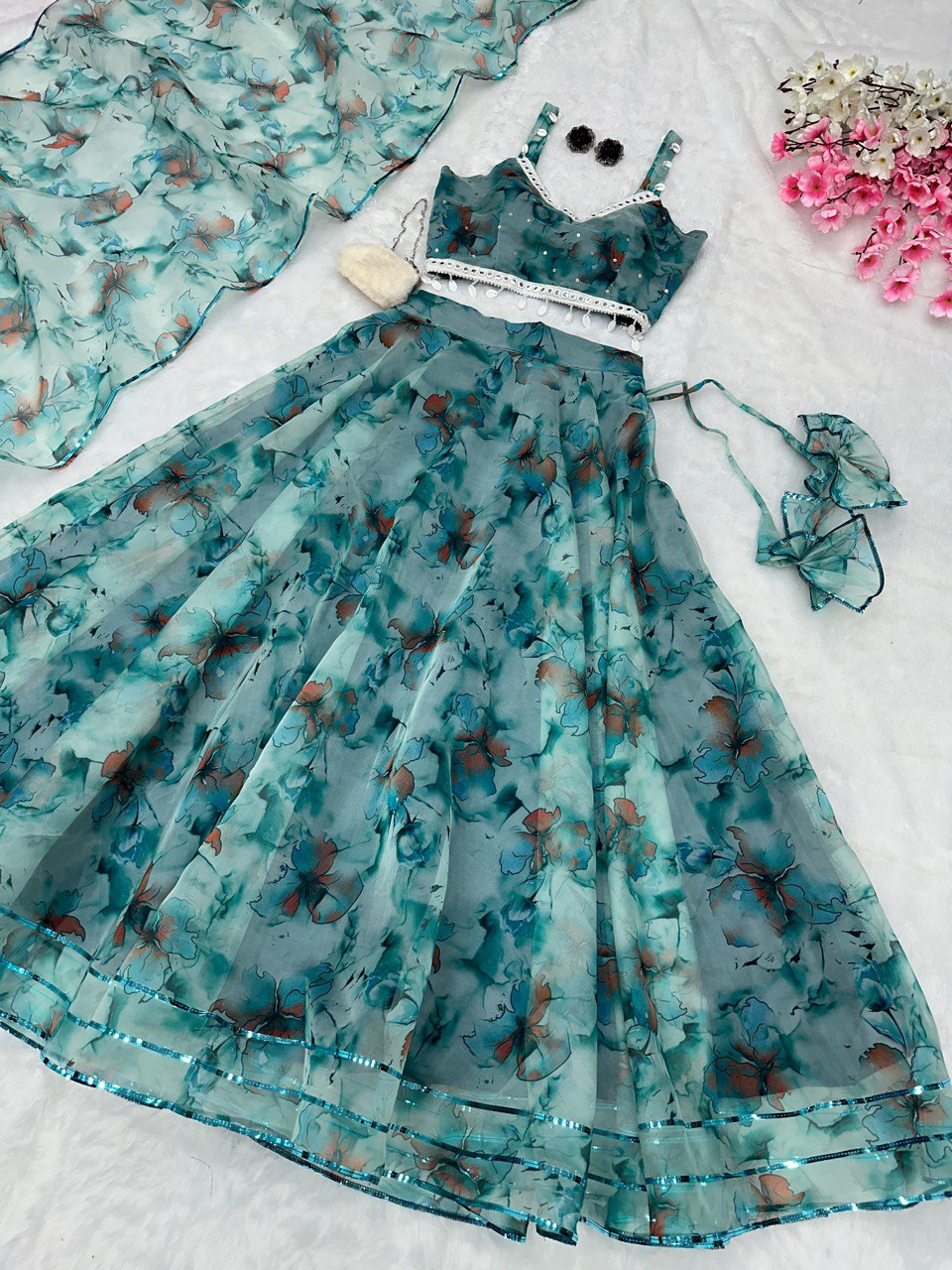 Sky Blue Experience Timeless Elegance with Our Exclusive Organza Lehenga Set
