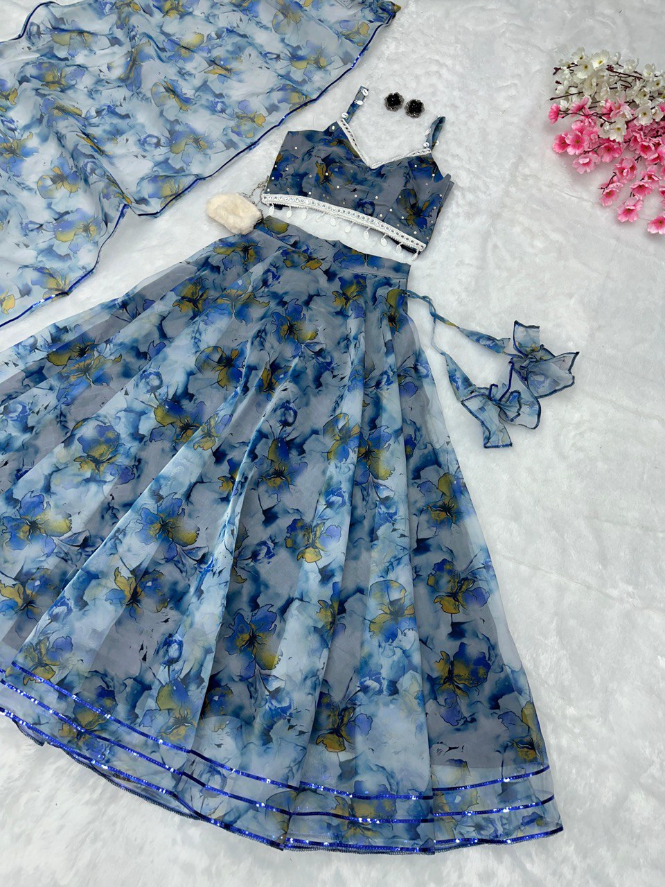 Blue Experience Timeless Elegance with Our Exclusive Organza Lehenga Set
