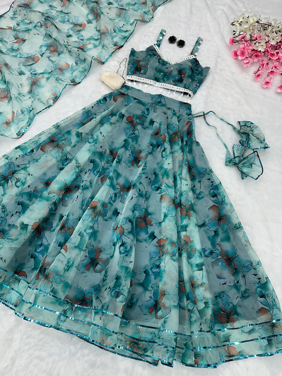 Sky Blue Experience Timeless Elegance with Our Exclusive Organza Lehenga Set