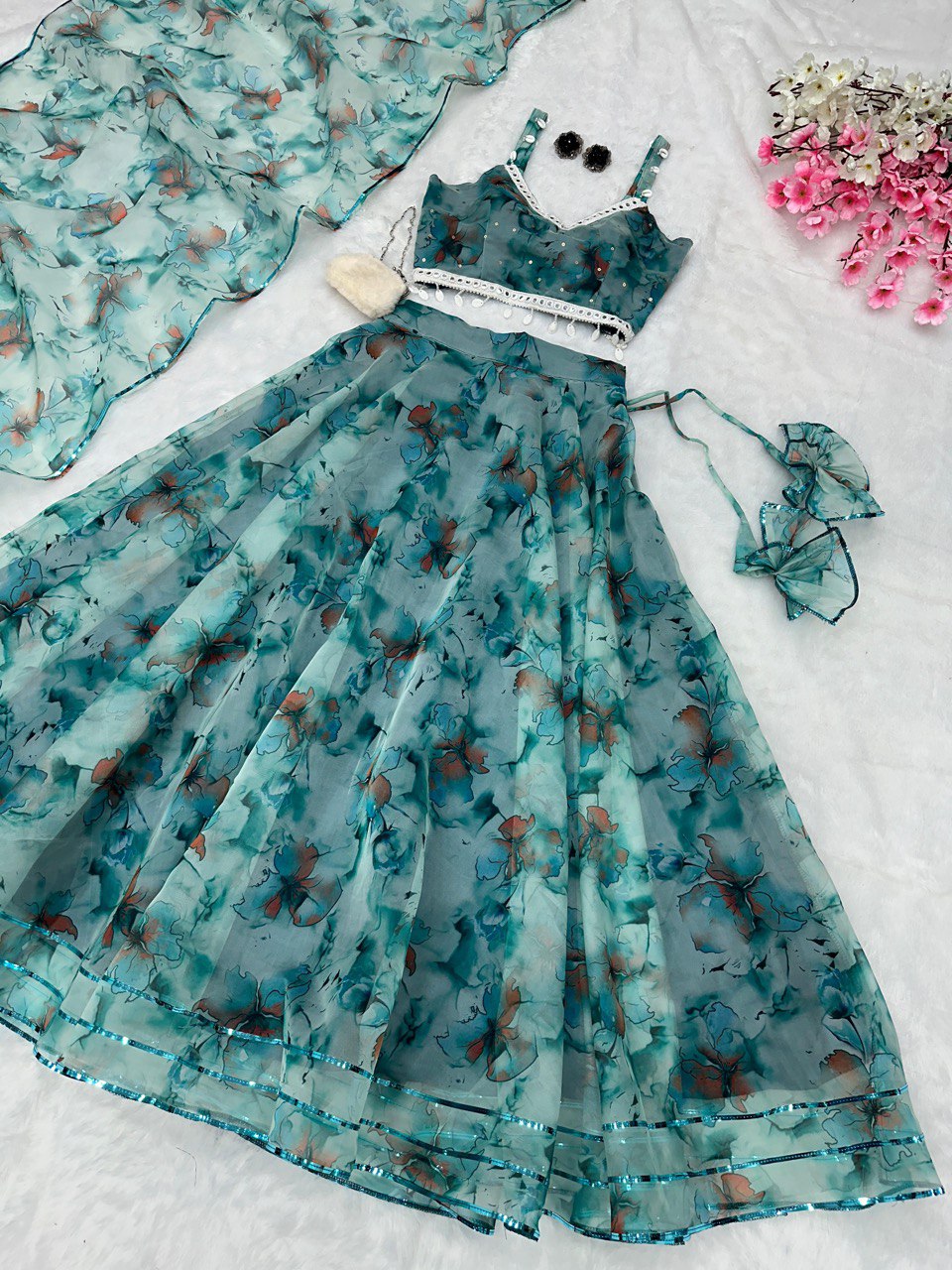 Sky Blue Experience Timeless Elegance with Our Exclusive Organza Lehenga Set