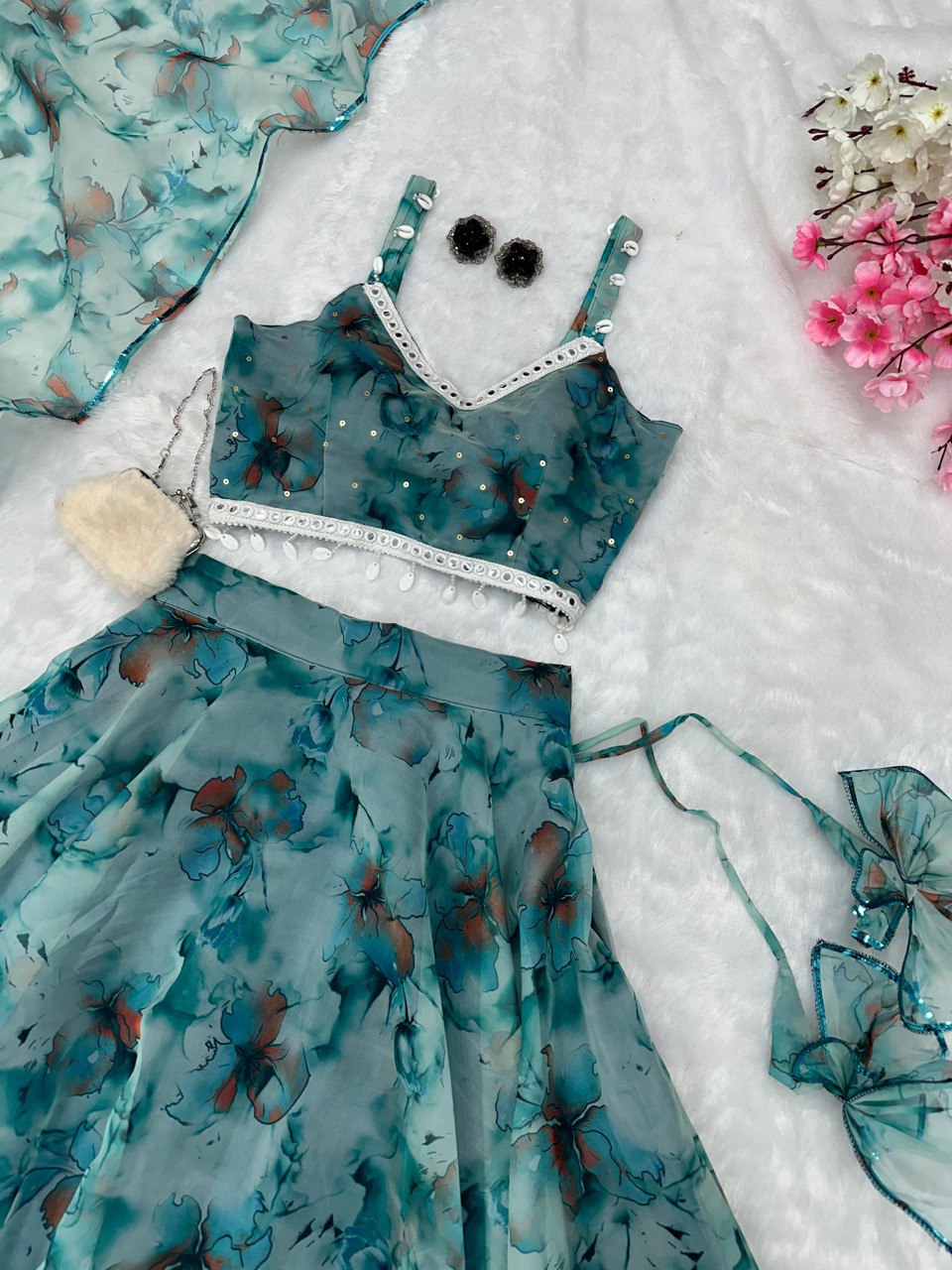 Sky Blue Experience Timeless Elegance with Our Exclusive Organza Lehenga Set