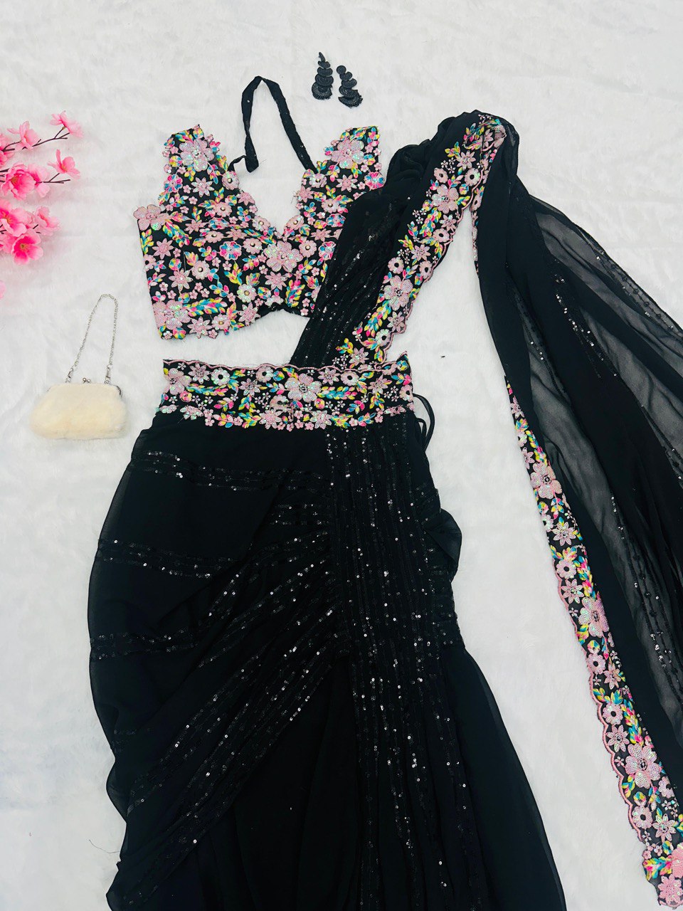 Black Discover Elegance with Our Ready-to-Wear Lehenga Style Saree