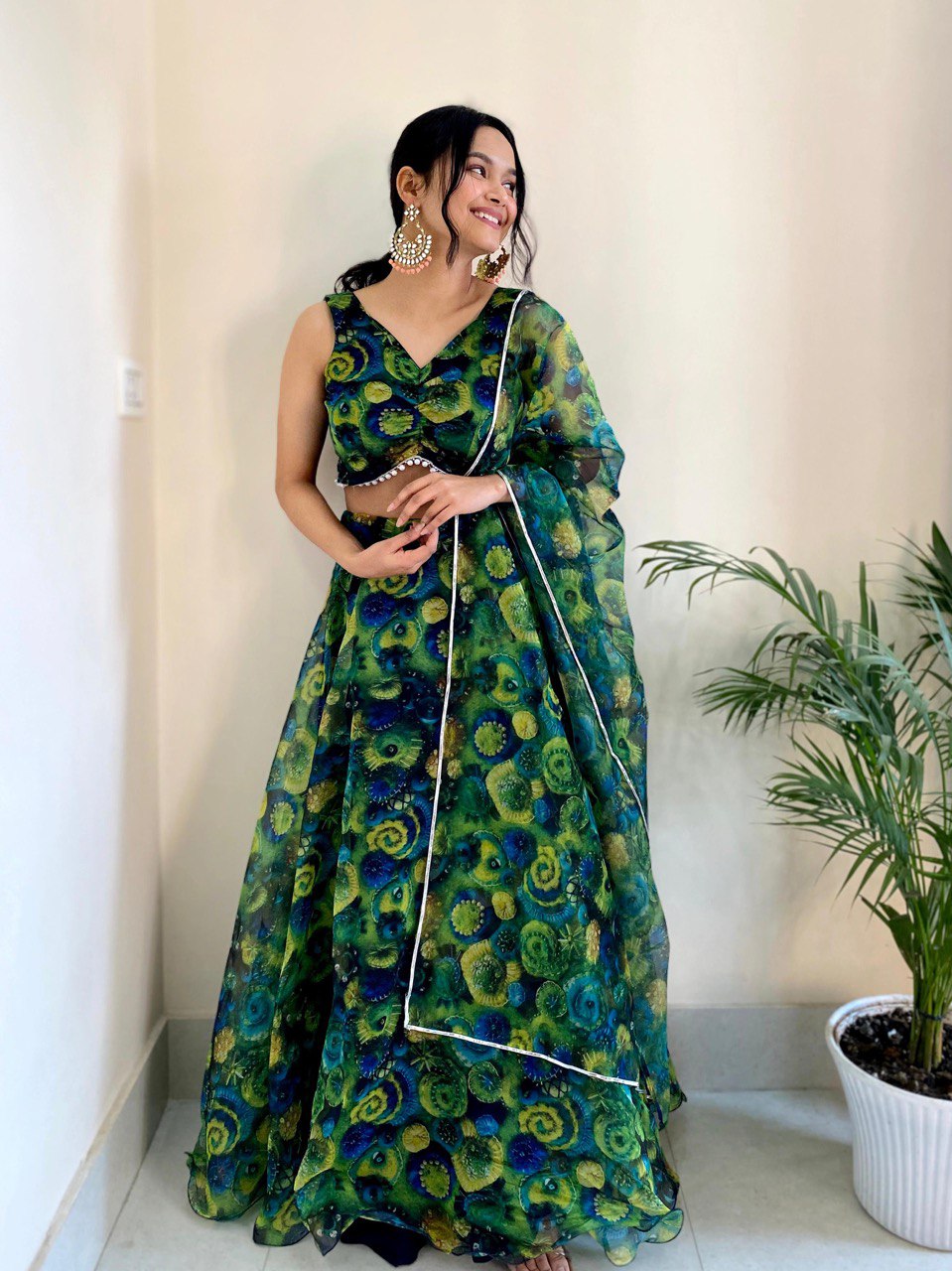 Green Exude Elegance with Our Exclusive Organza Lehenga Set