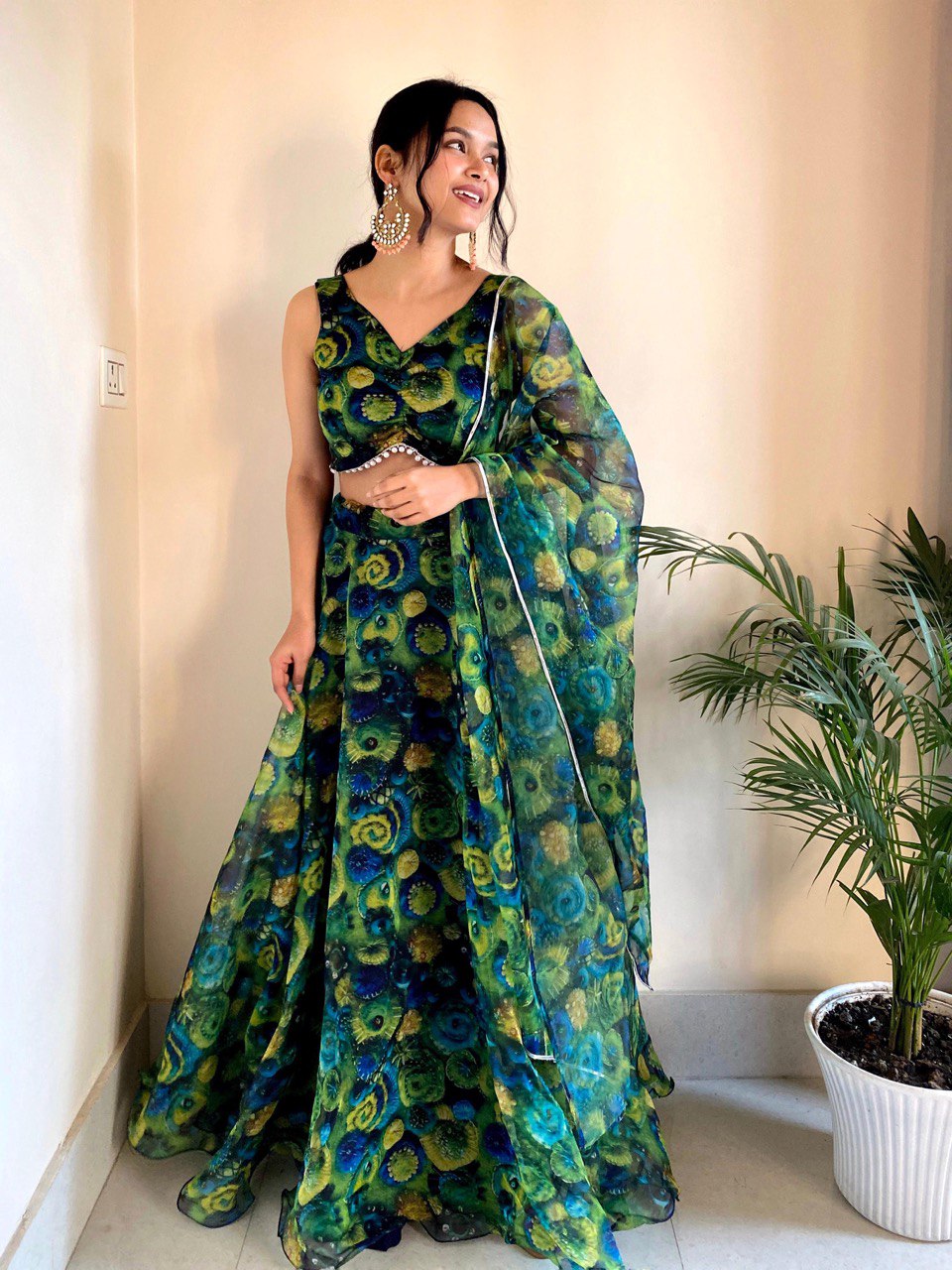Green Exude Elegance with Our Exclusive Organza Lehenga Set