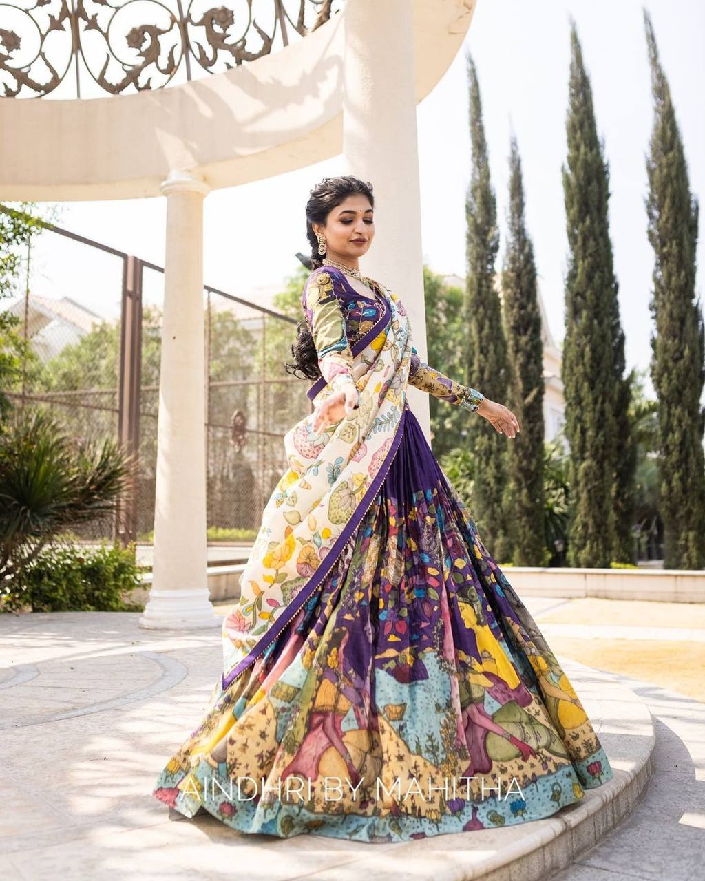 Ethnic kalamkari lehenga with intricate nature inspired patterns mameraa