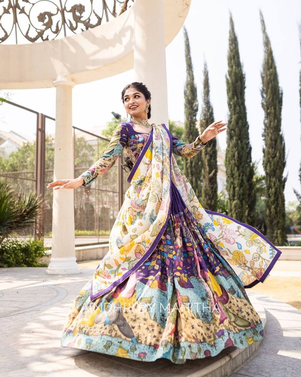 Ethnic kalamkari lehenga with intricate nature inspired patterns
