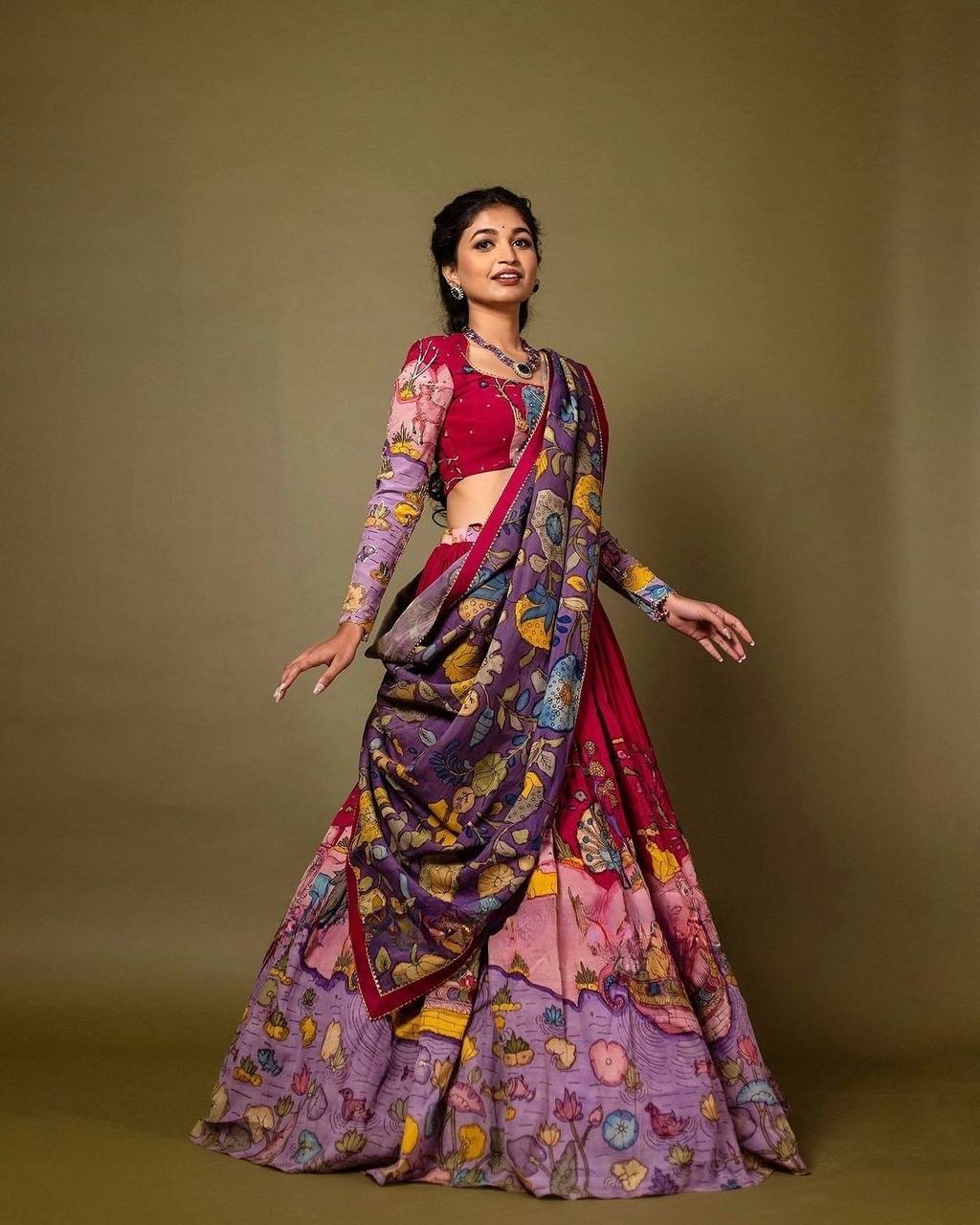 Exquisite kalamkari lehenga in rich multicolor design perfect for cultural festive events mameraa