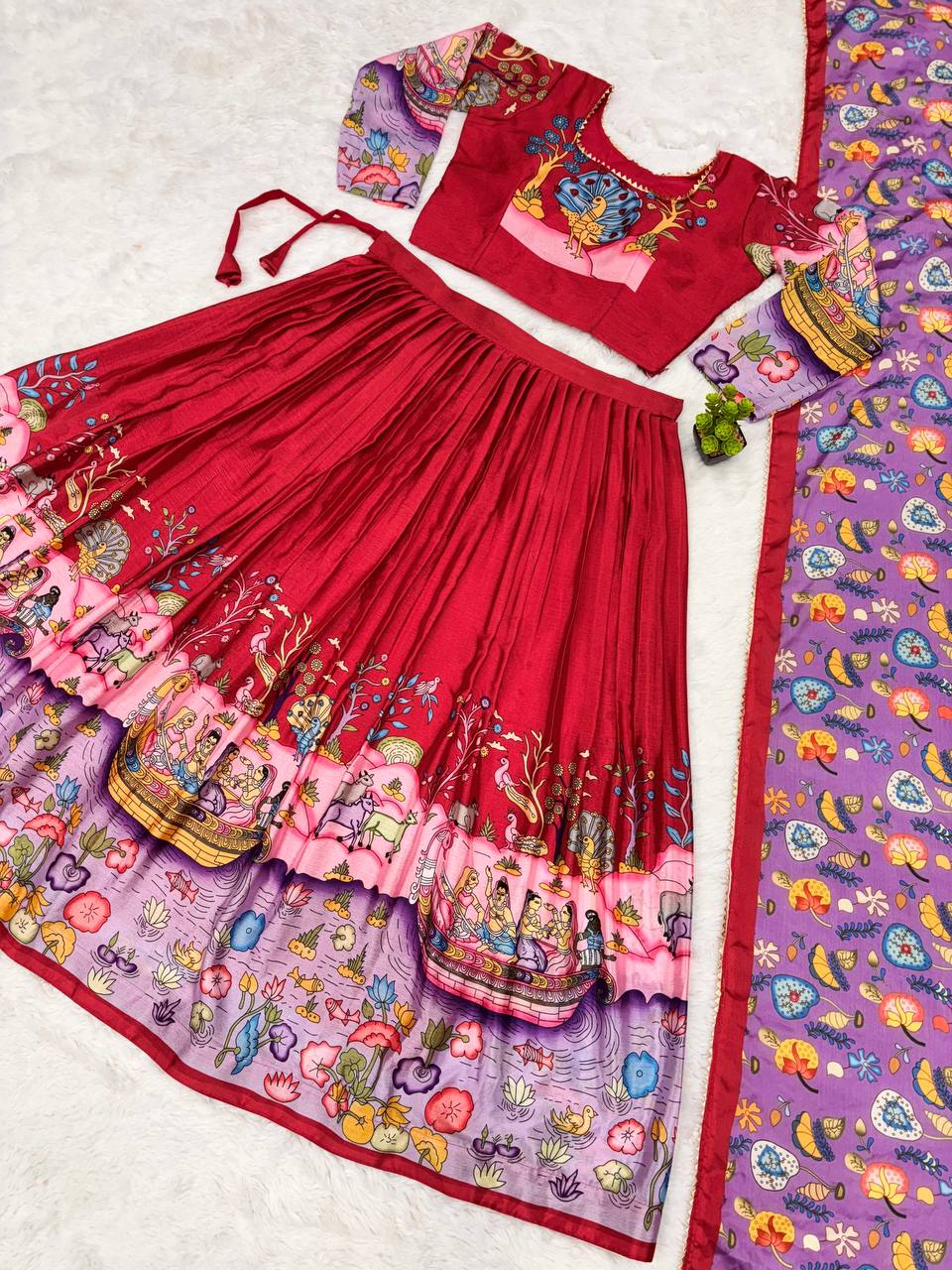 Exquisite kalamkari lehenga in rich multicolor design perfect for cultural festive events