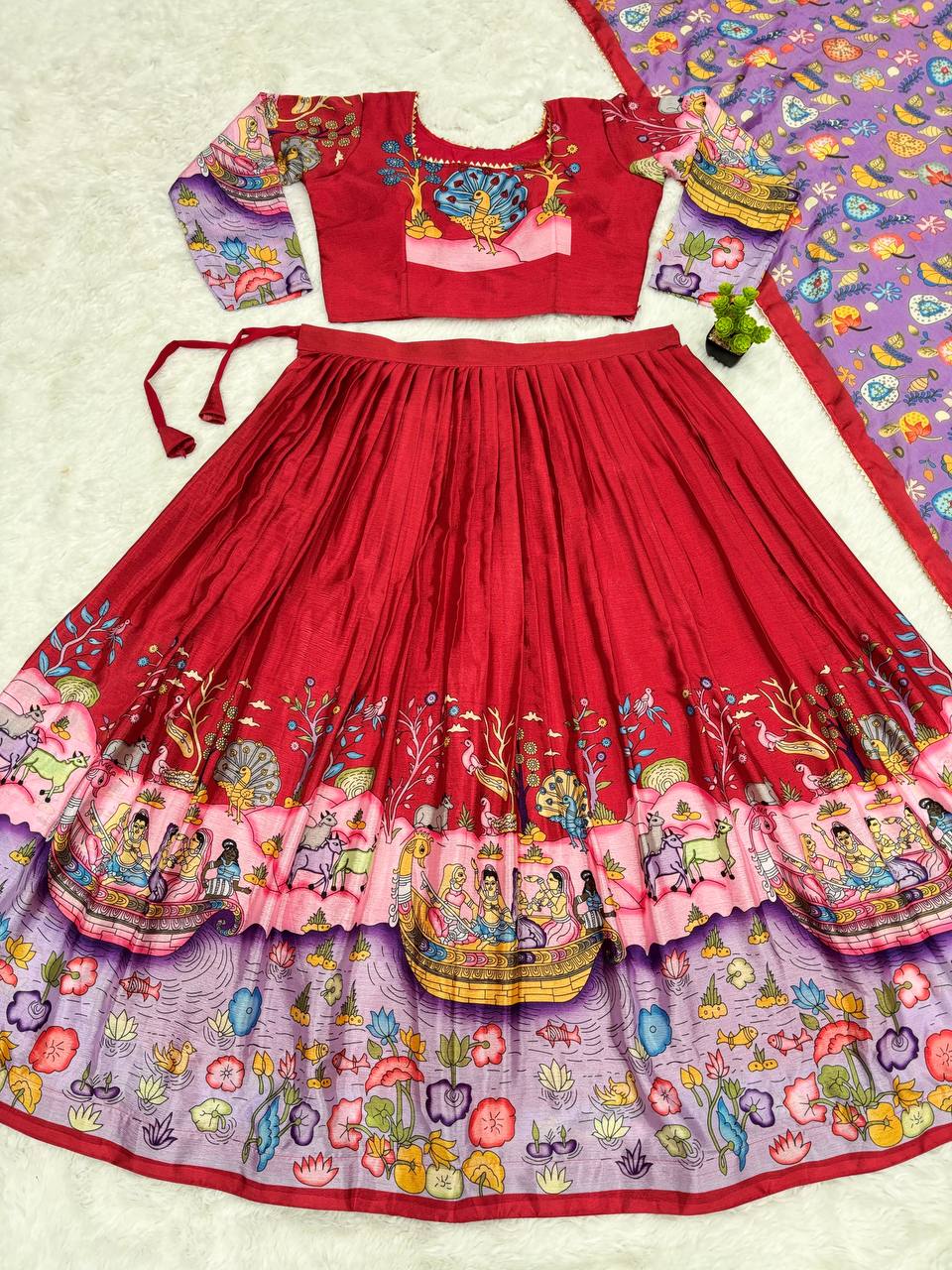 Exquisite kalamkari lehenga in rich multicolor design perfect for cultural festive events