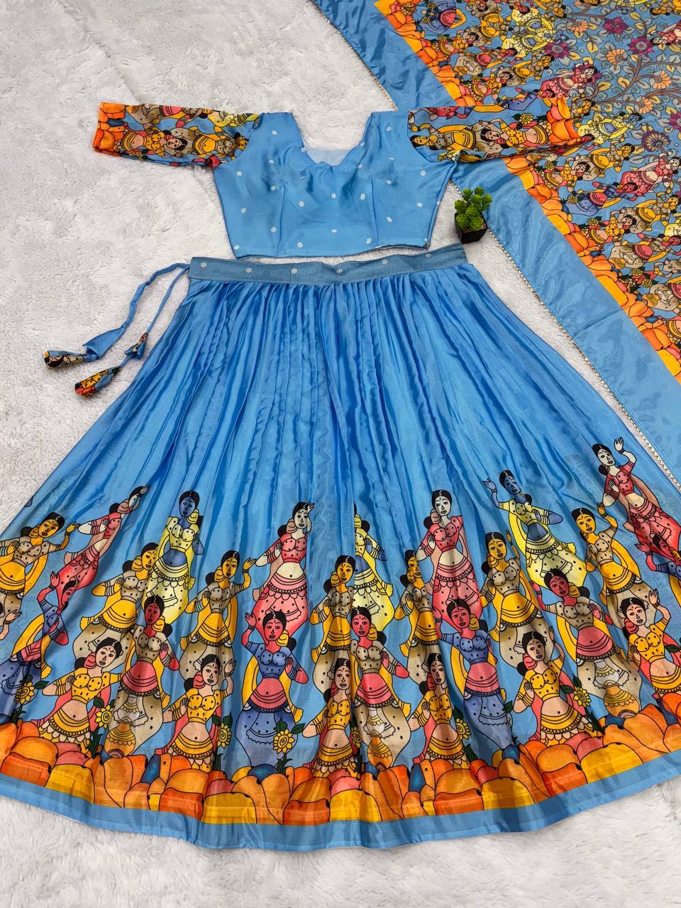 Festive wear sky blue lehenga with unique heritage inspired designs