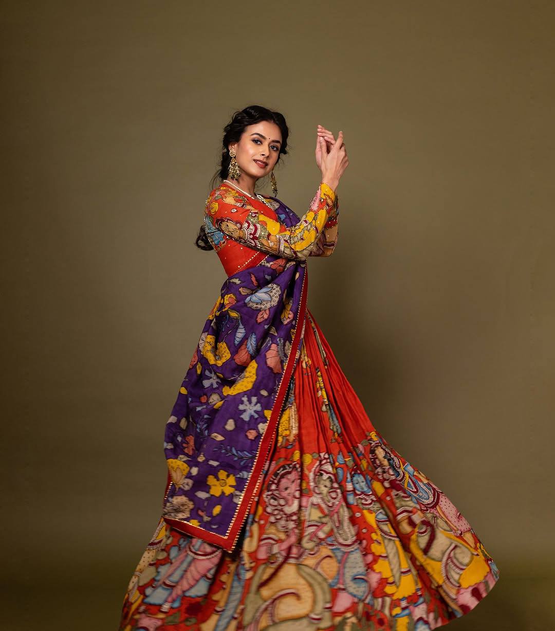 Designer kalamkari lehenga for women featuring heritage folk patterns