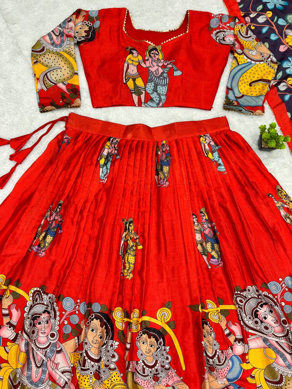 Designer kalamkari lehenga for women featuring heritage folk patterns
