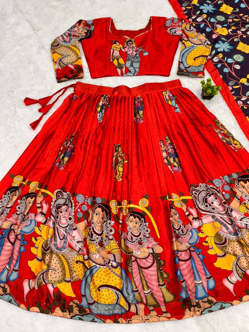 Designer kalamkari lehenga for women featuring heritage folk patterns