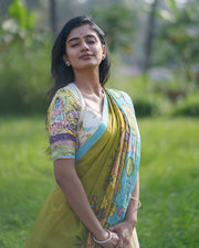 Classic lehenga choli featuring rich handcrafted kalamkari motifs