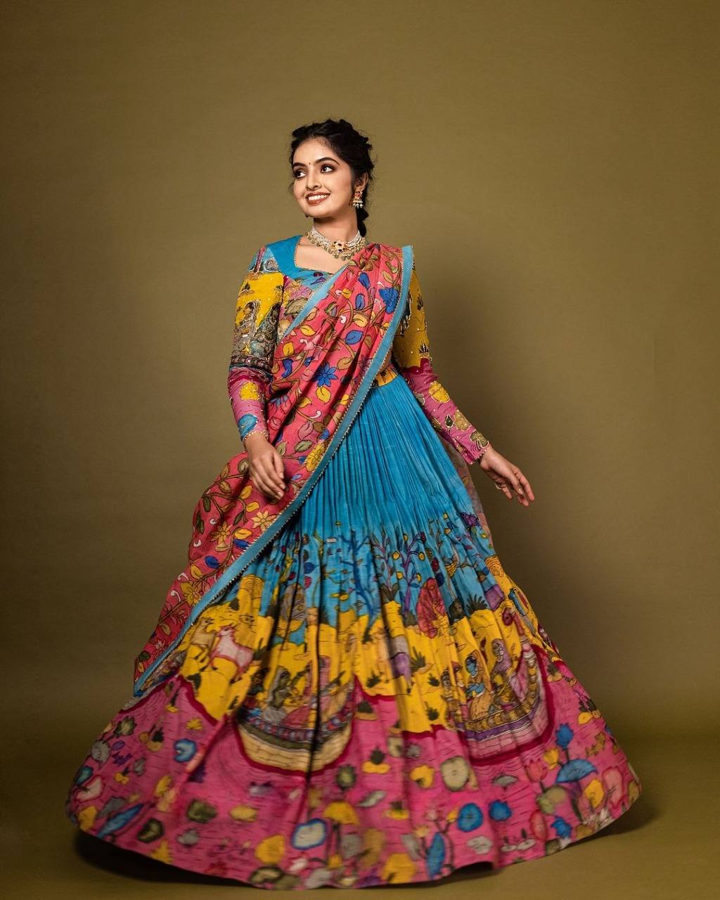 Designer kalamkari lehenga with vibrant heritage motifs mameraa