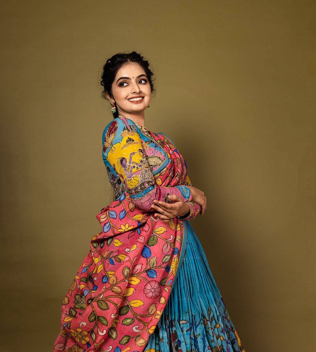 Designer kalamkari lehenga with vibrant heritage motifs