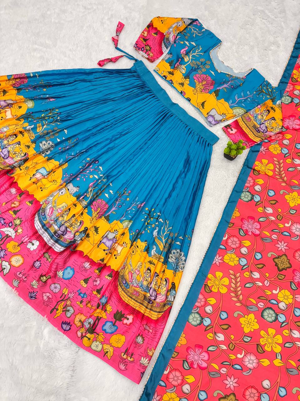 Designer kalamkari lehenga with vibrant heritage motifs