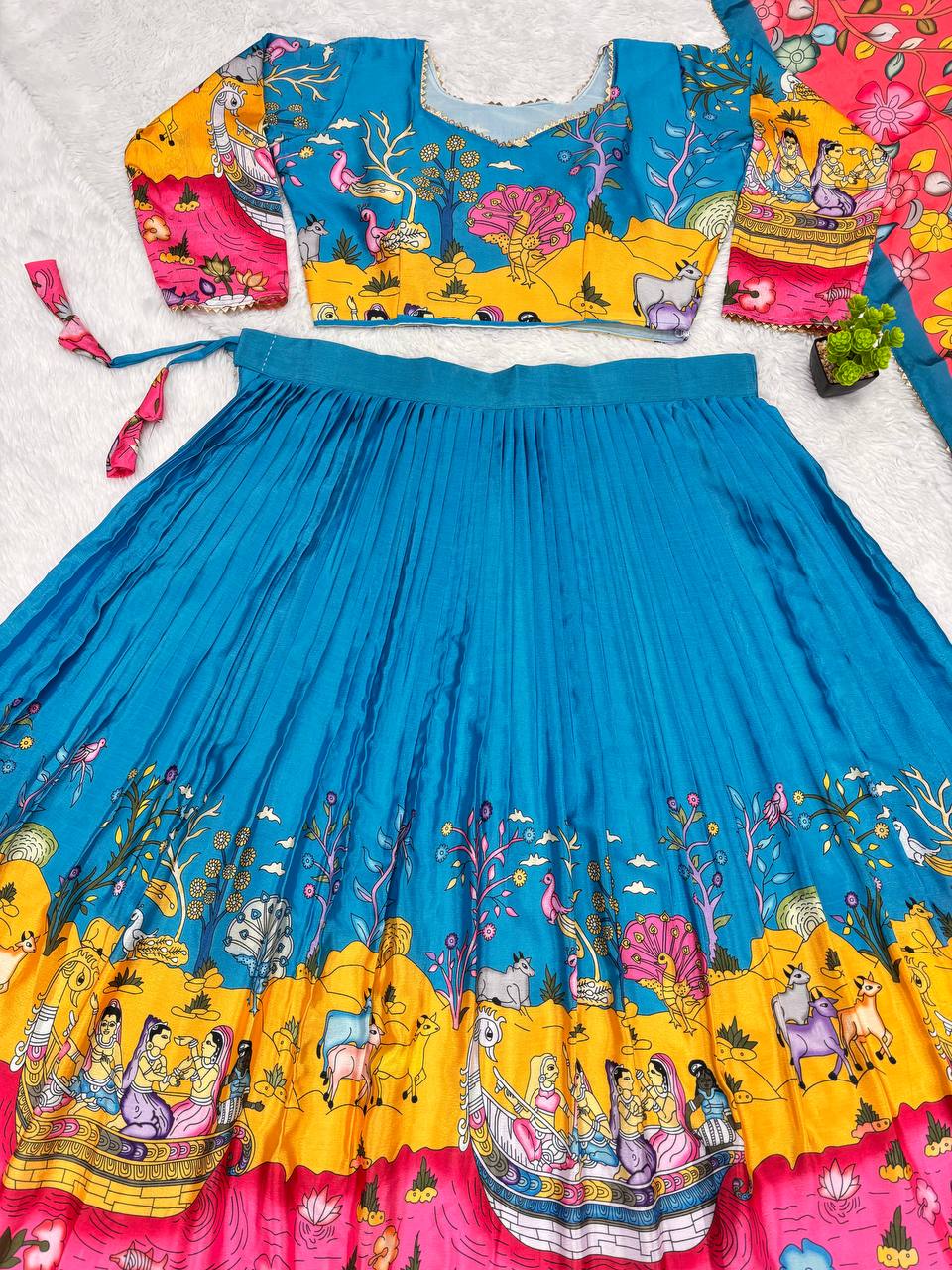 Designer kalamkari lehenga with vibrant heritage motifs