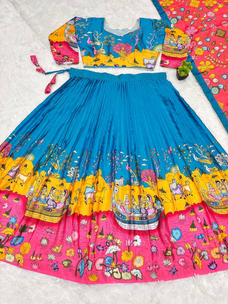 Designer kalamkari lehenga with vibrant heritage motifs