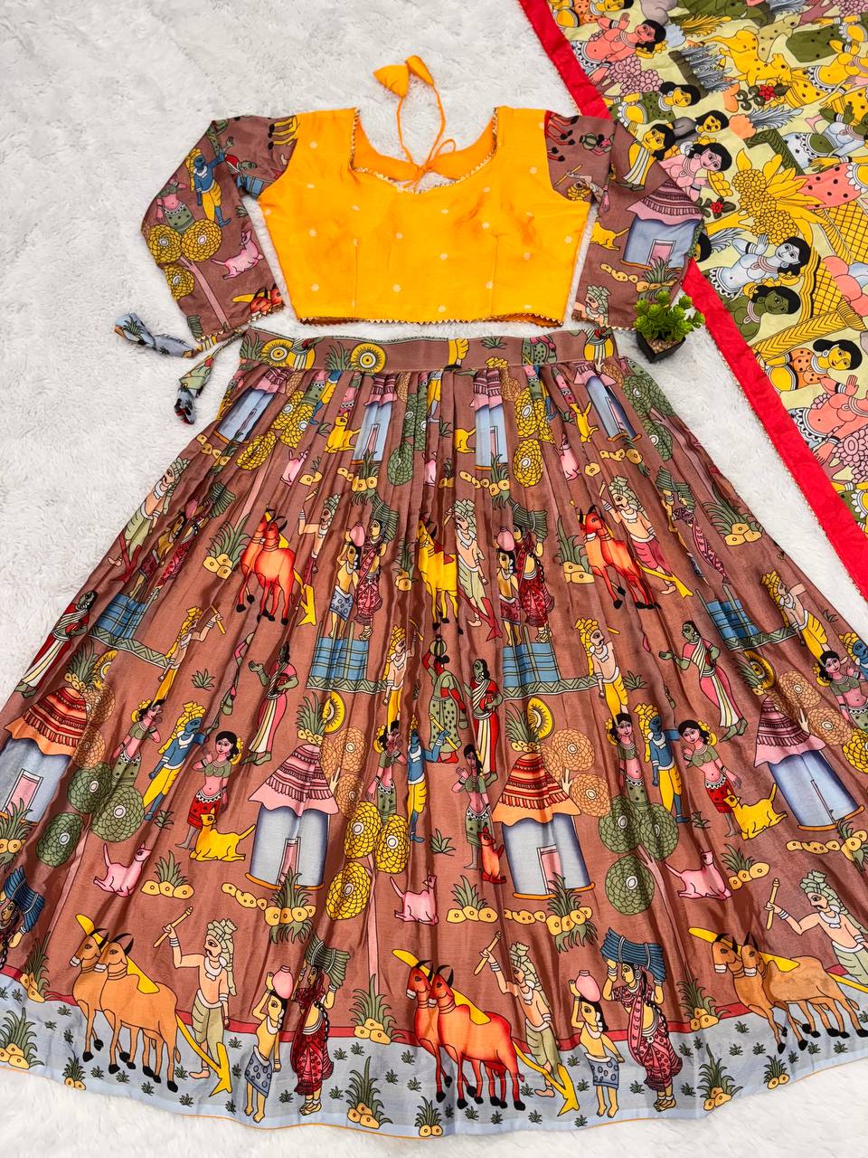 Elegant kalamkari printed lehenga choli for weddings and festive wear
