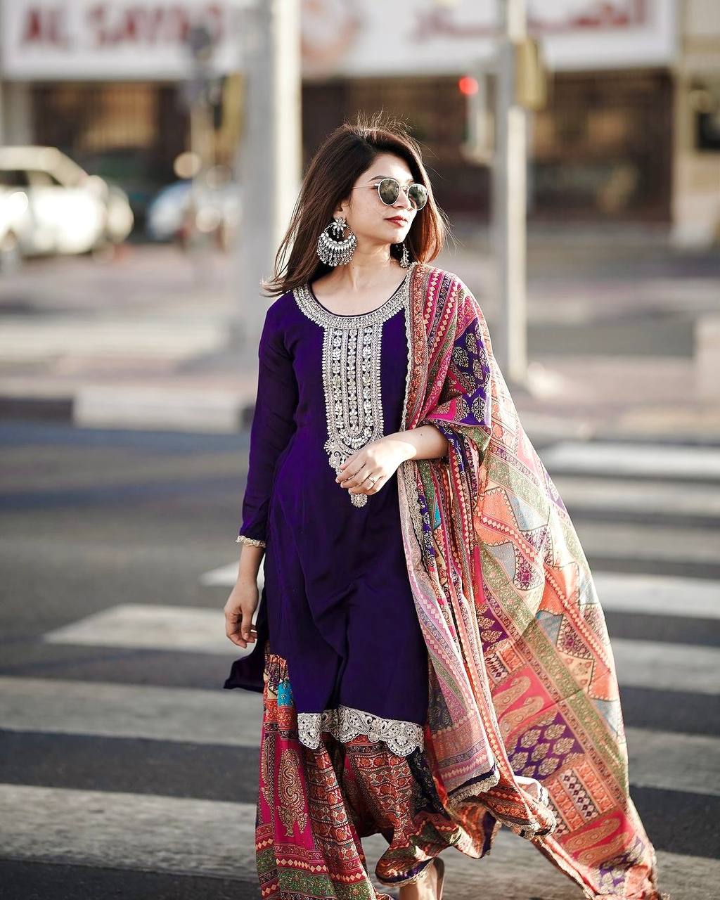 Purple Premium Designer Readymade Top, Palazzo Set - Party Wear Collection