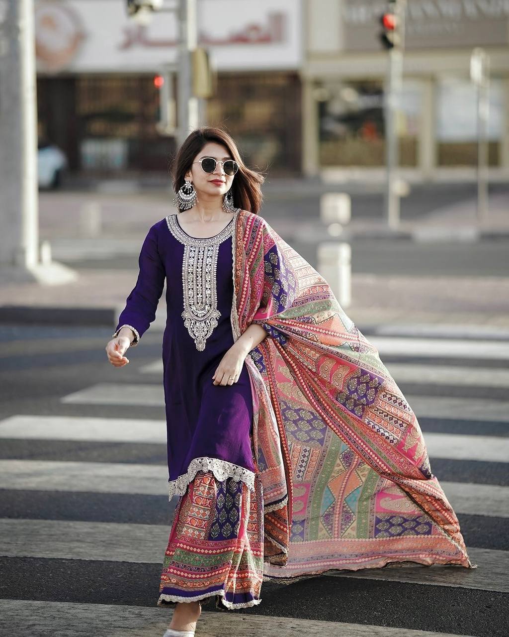 Purple Premium Designer Readymade Top, Palazzo Set - Party Wear Collection