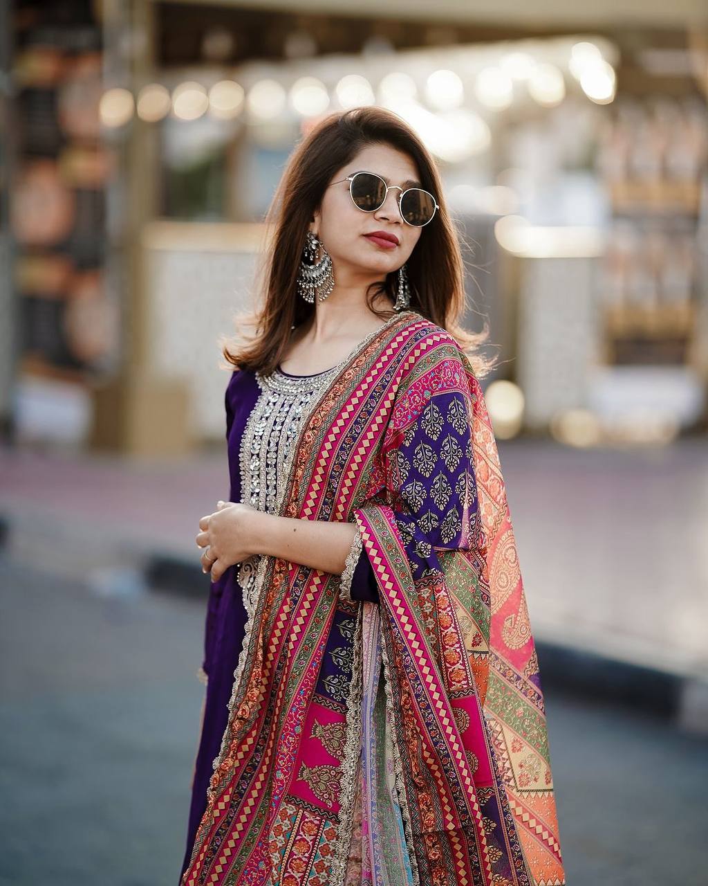 Purple Premium Designer Readymade Top, Palazzo Set - Party Wear Collection