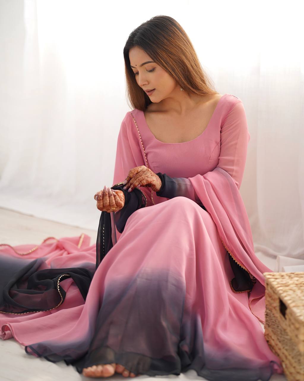 Onion pink color georgette three piece anarkali suit
