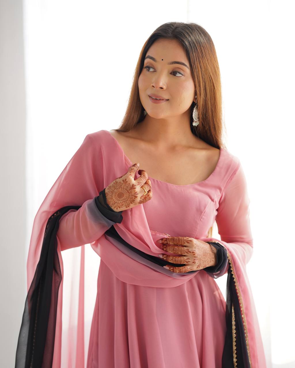 Onion pink color georgette three piece anarkali suit