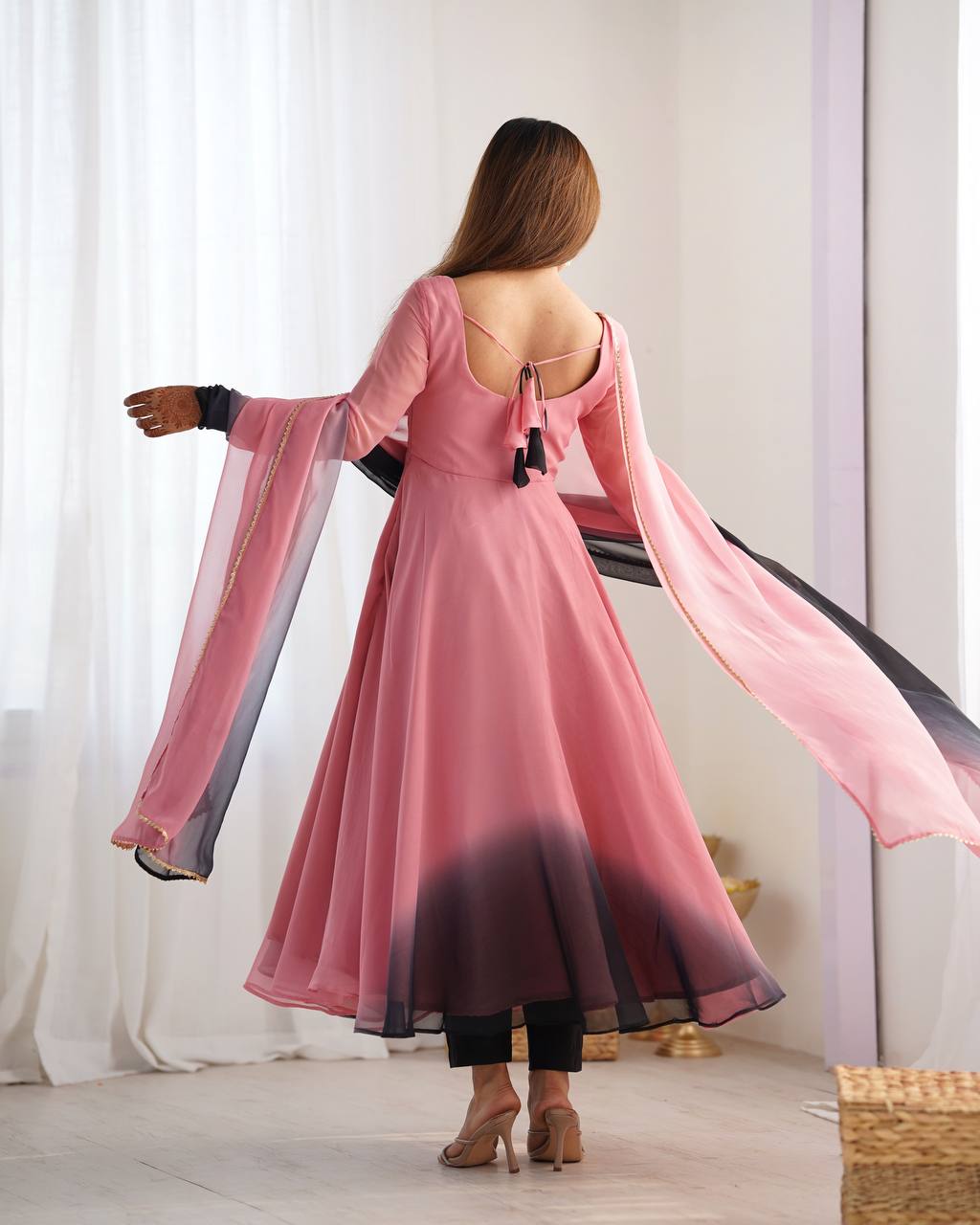 Onion pink color georgette three piece anarkali suit
