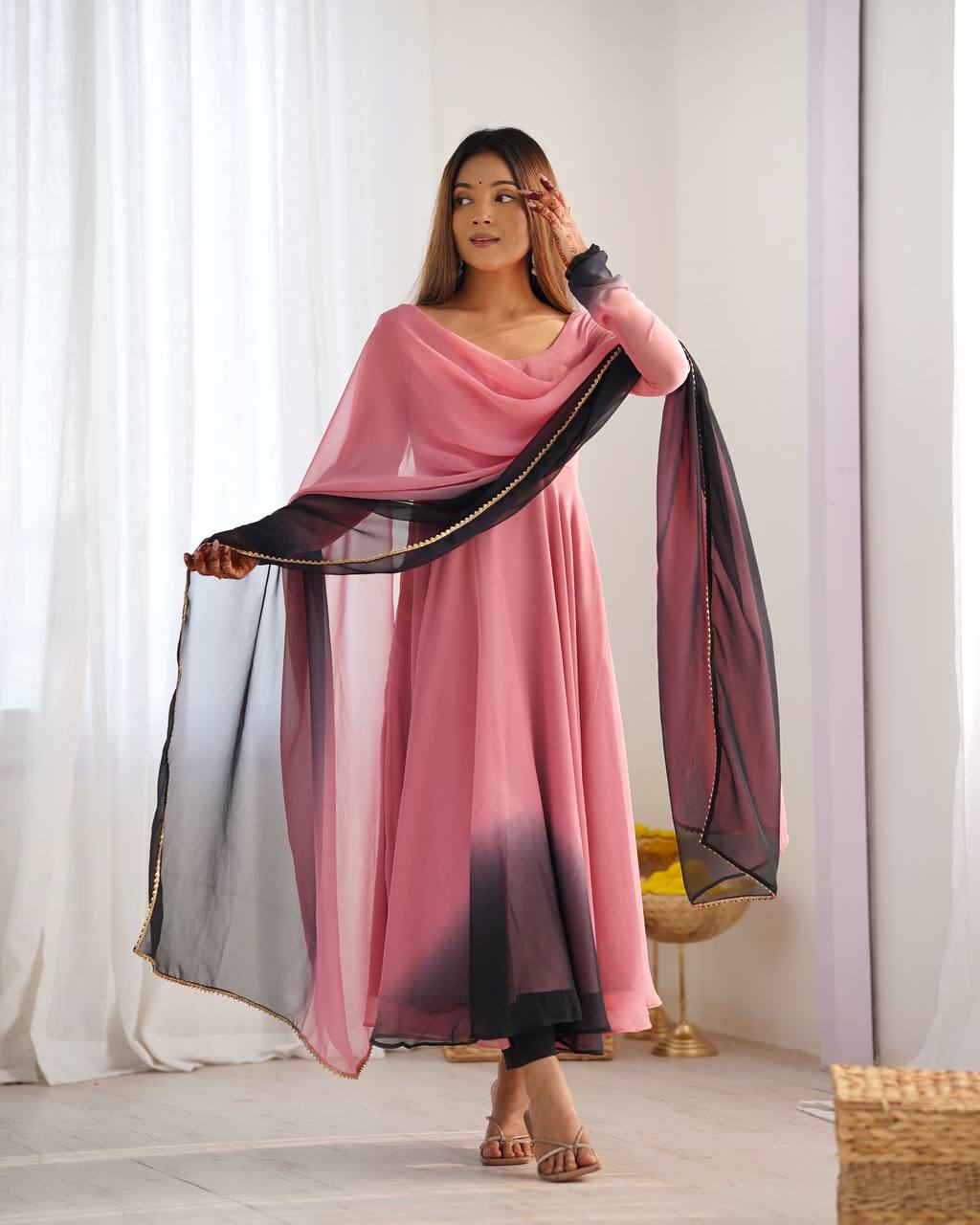 Onion pink color georgette three piece anarkali suit