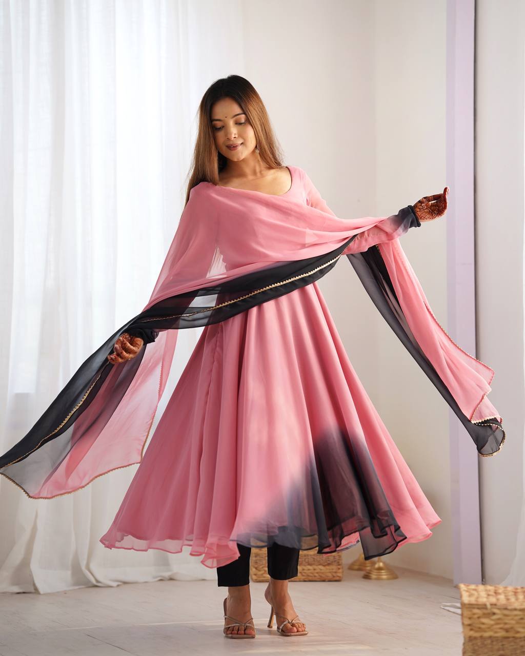 Onion pink color georgette three piece anarkali suit mameraa