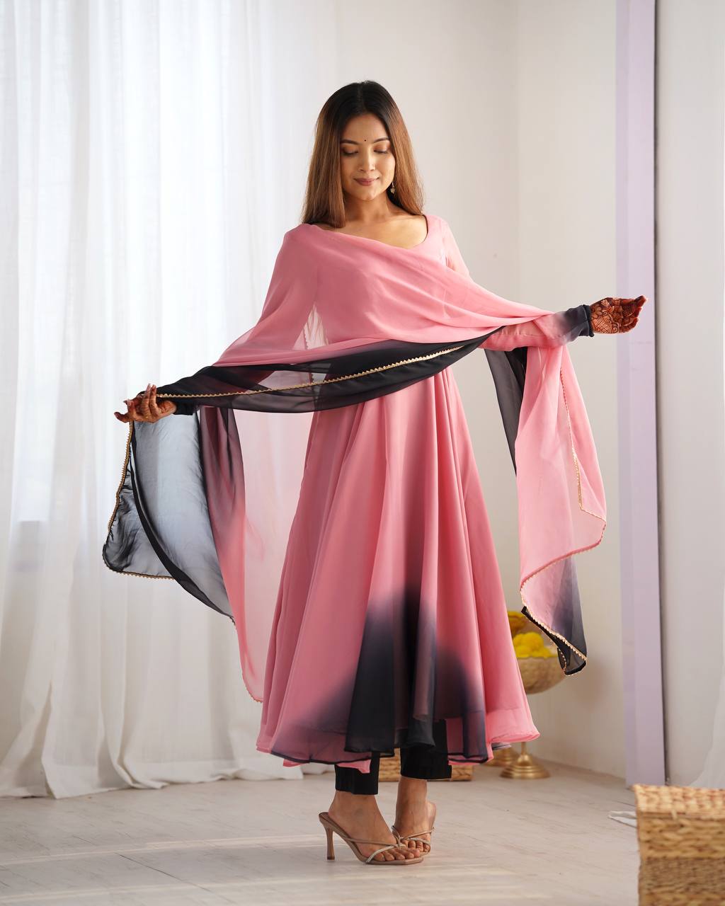 Onion pink color georgette three piece anarkali suit