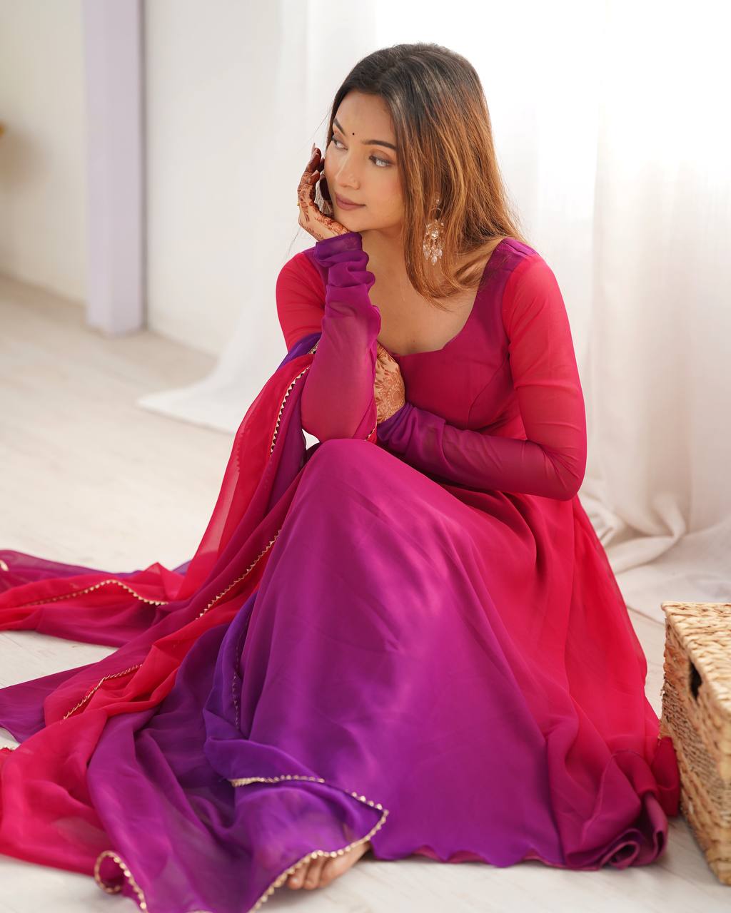 Dark pink color georgette three piece anarkali suit
