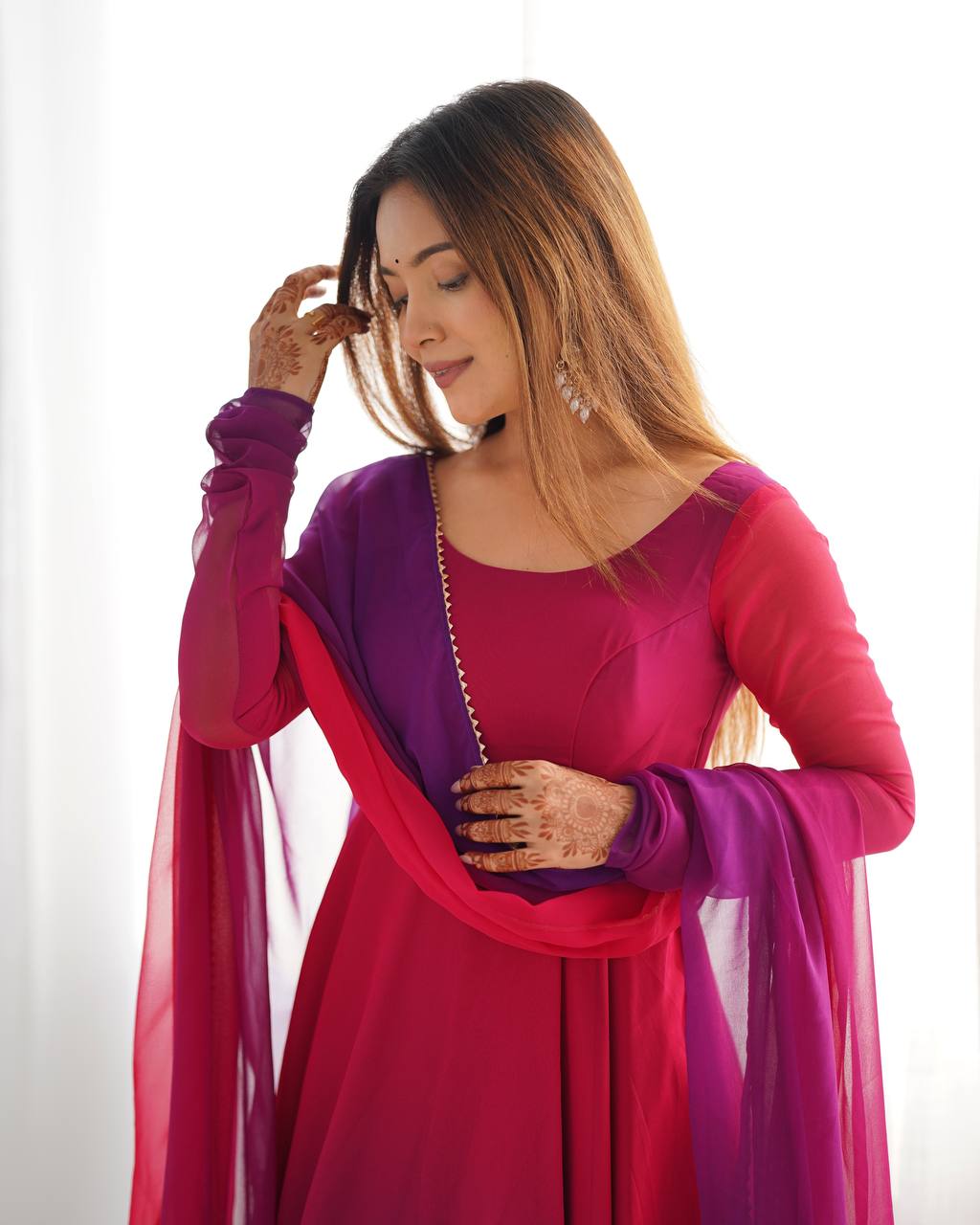 Dark pink color georgette three piece anarkali suit