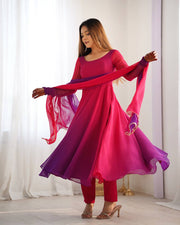 Dark pink color georgette three piece anarkali suit mameraa