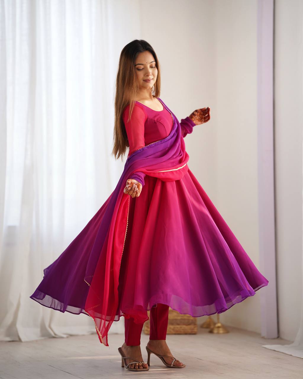 Dark pink color georgette three piece anarkali suit