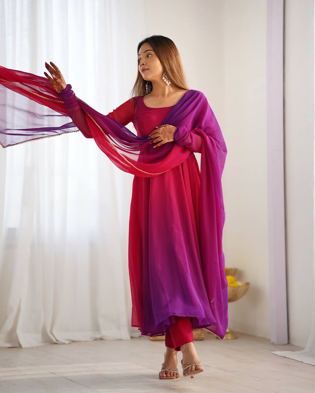 Dark pink color georgette three piece anarkali suit