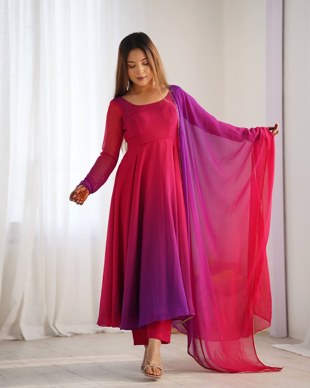 Dark pink color georgette three piece anarkali suit