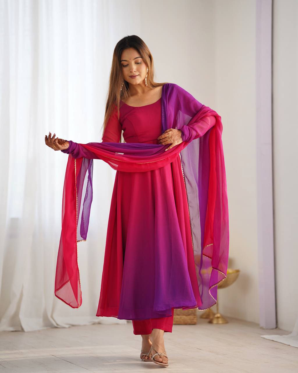 Dark pink color georgette three piece anarkali suit