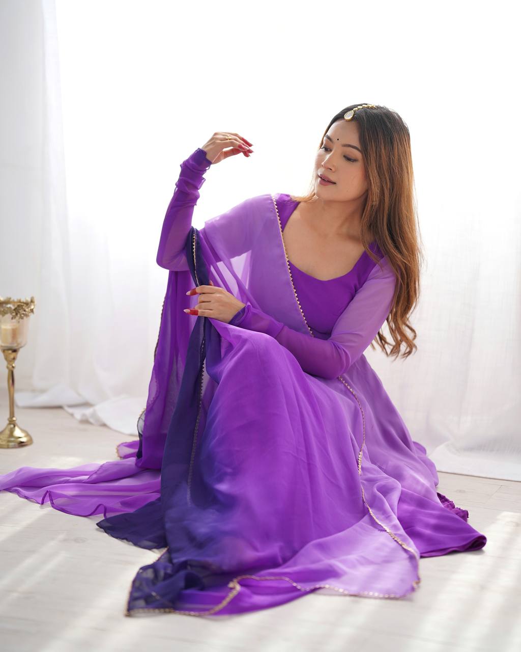 Multi purple color georgette three piece anarkali suit